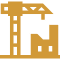 Crane icon with building under construction.