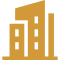 Yellow building icon on black background.