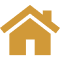 Gold house icon on black background.